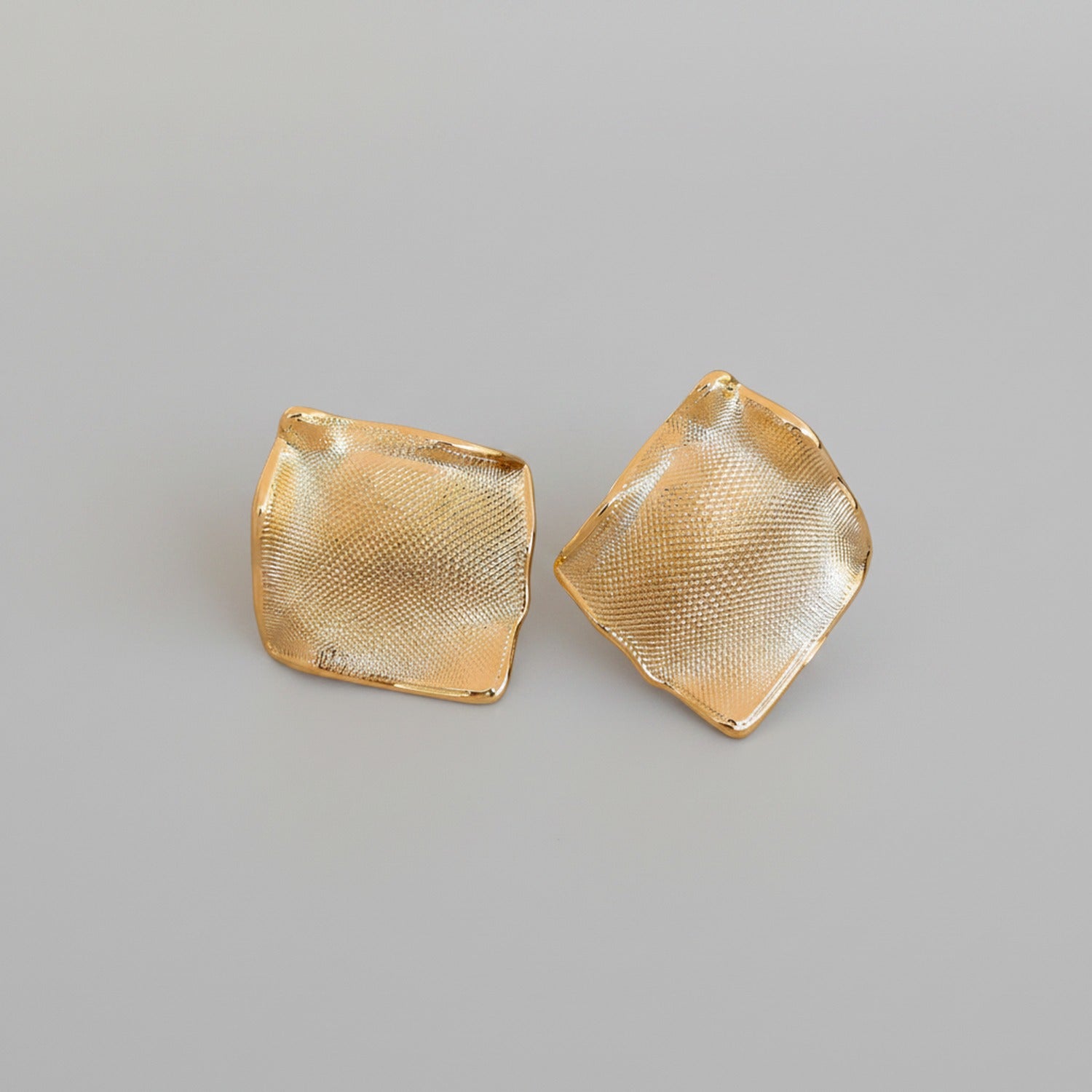 Gold Textured Square Statement Earrings