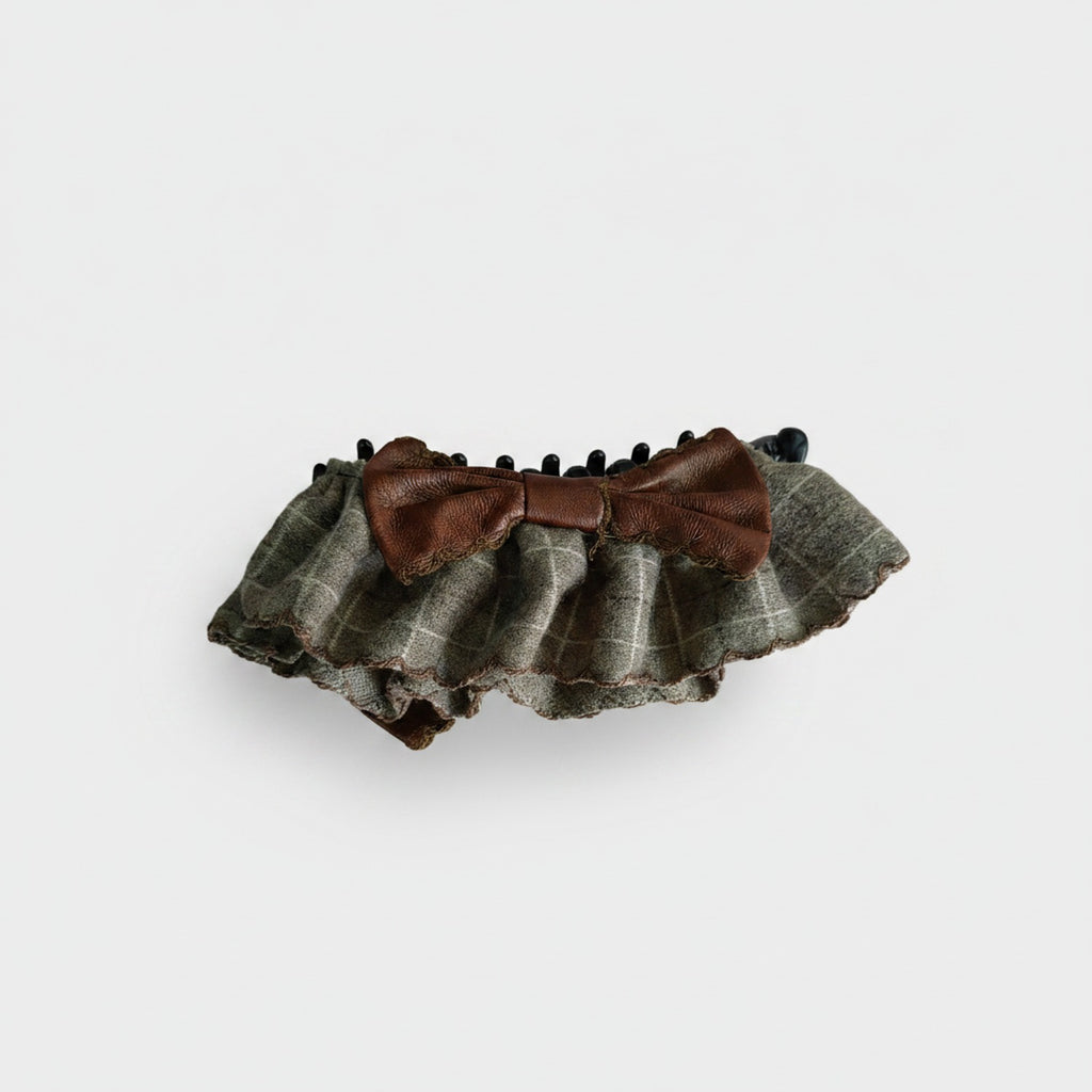 Wool Hair Claw With Brown Leather Bow
