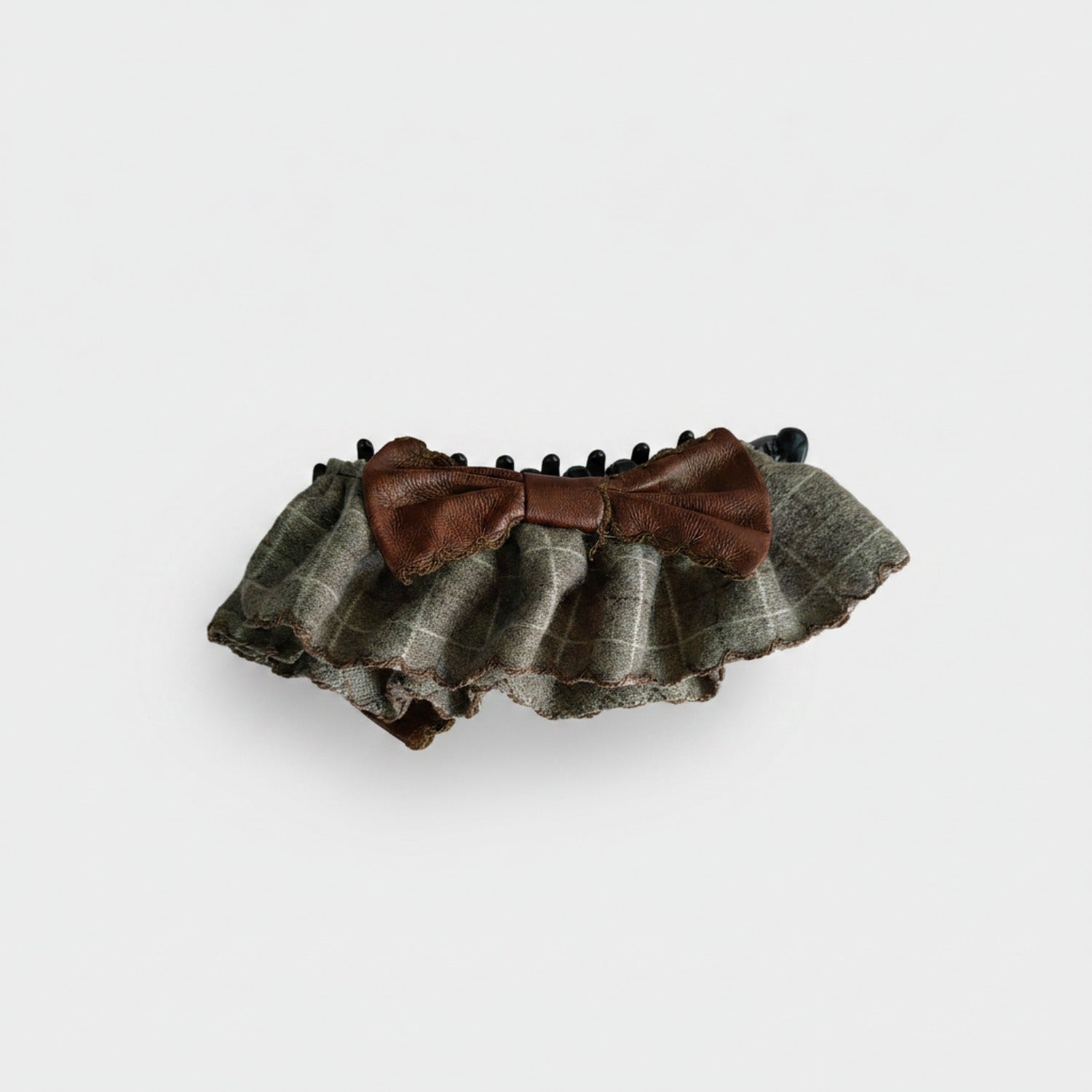 Wool Hair Claw With Brown Leather Bow