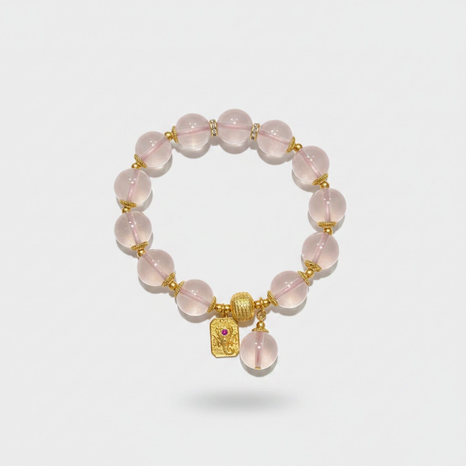 Rose Quartz Beaded Charm Bracelet Gold