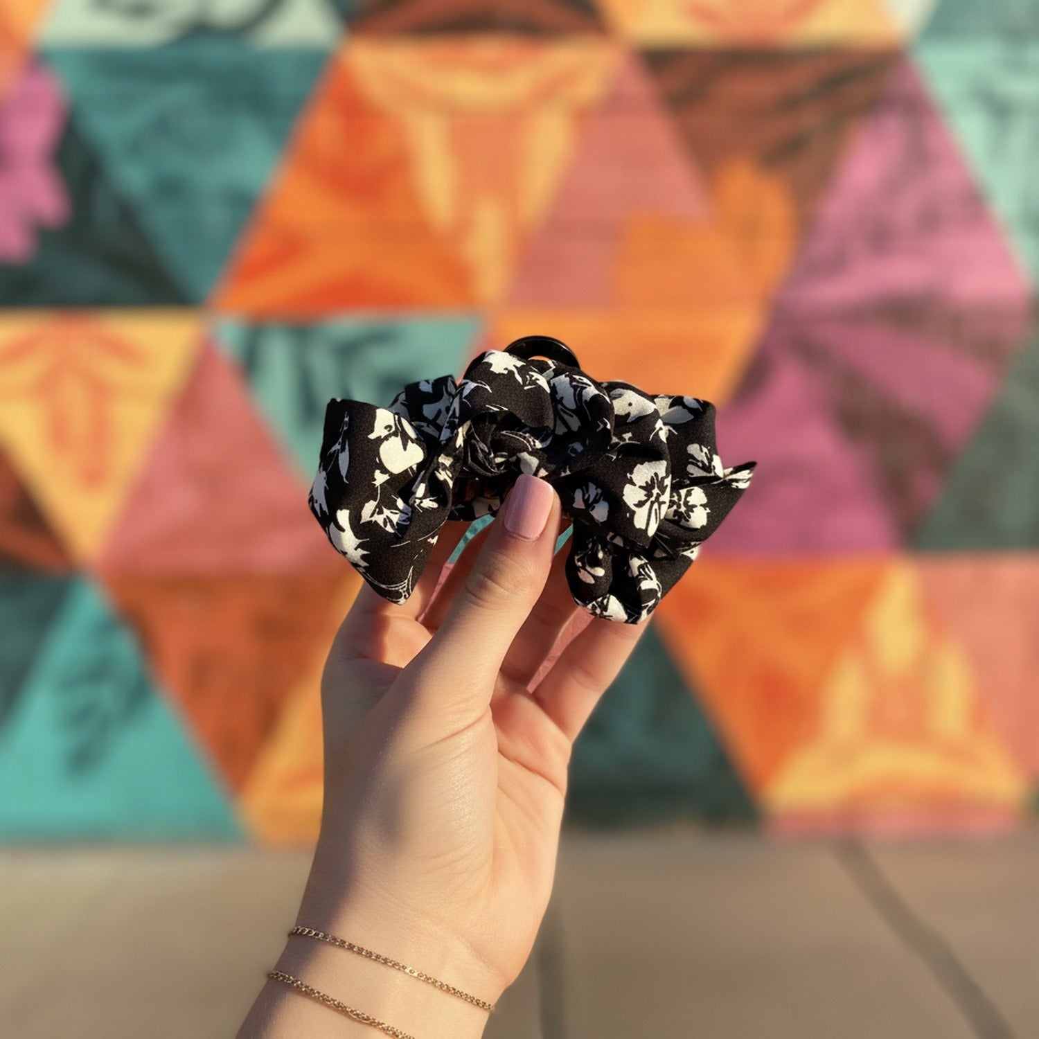 Black Floral Fabric Hair Claw Clip