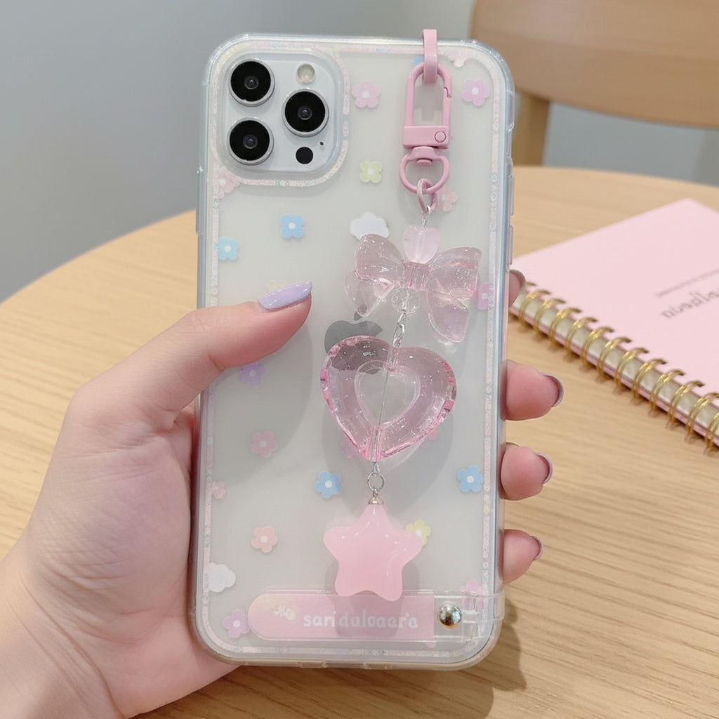 Pink Acrylic Heart Bow Star Keychain Charm