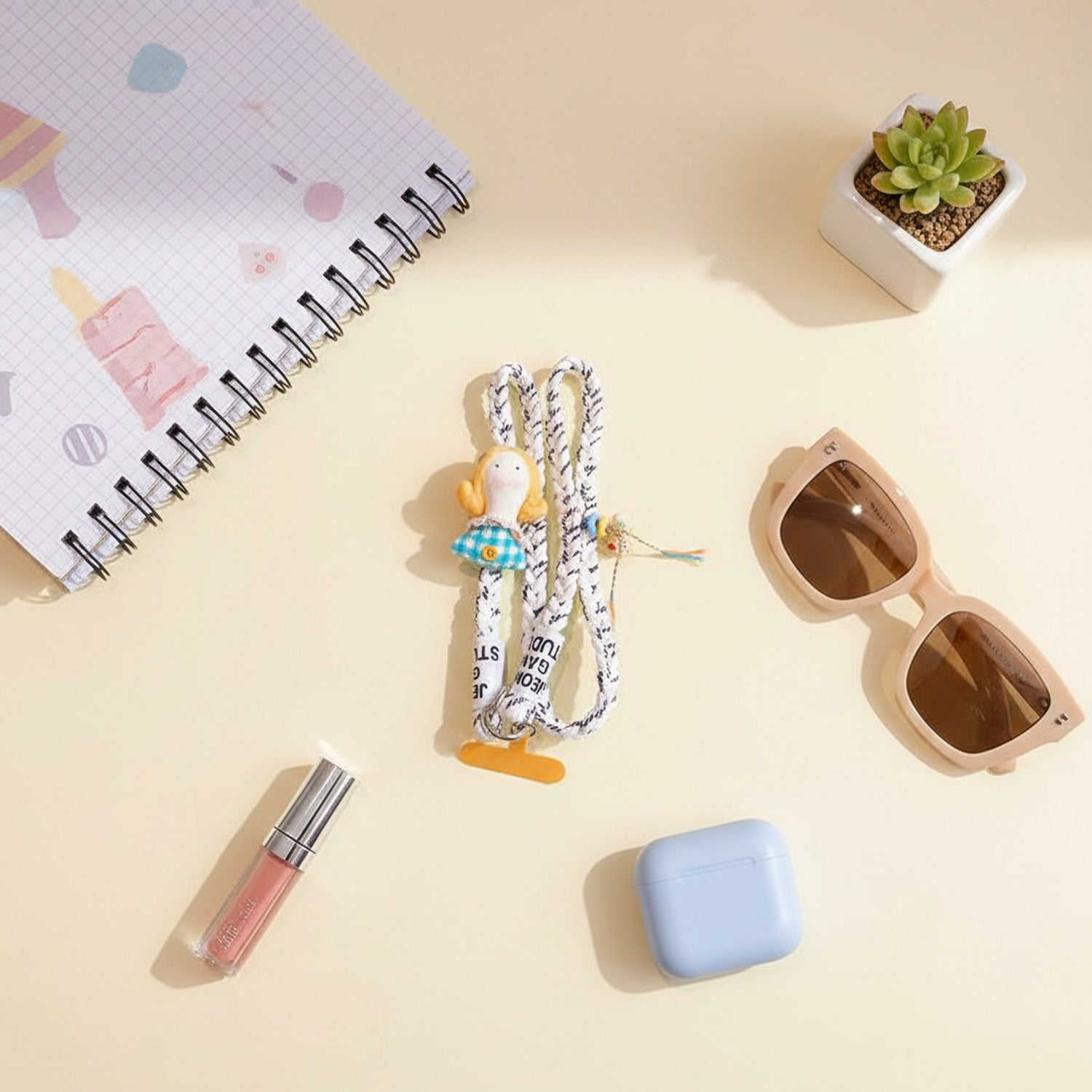 Rope Phone Charm With Doll And Tassel