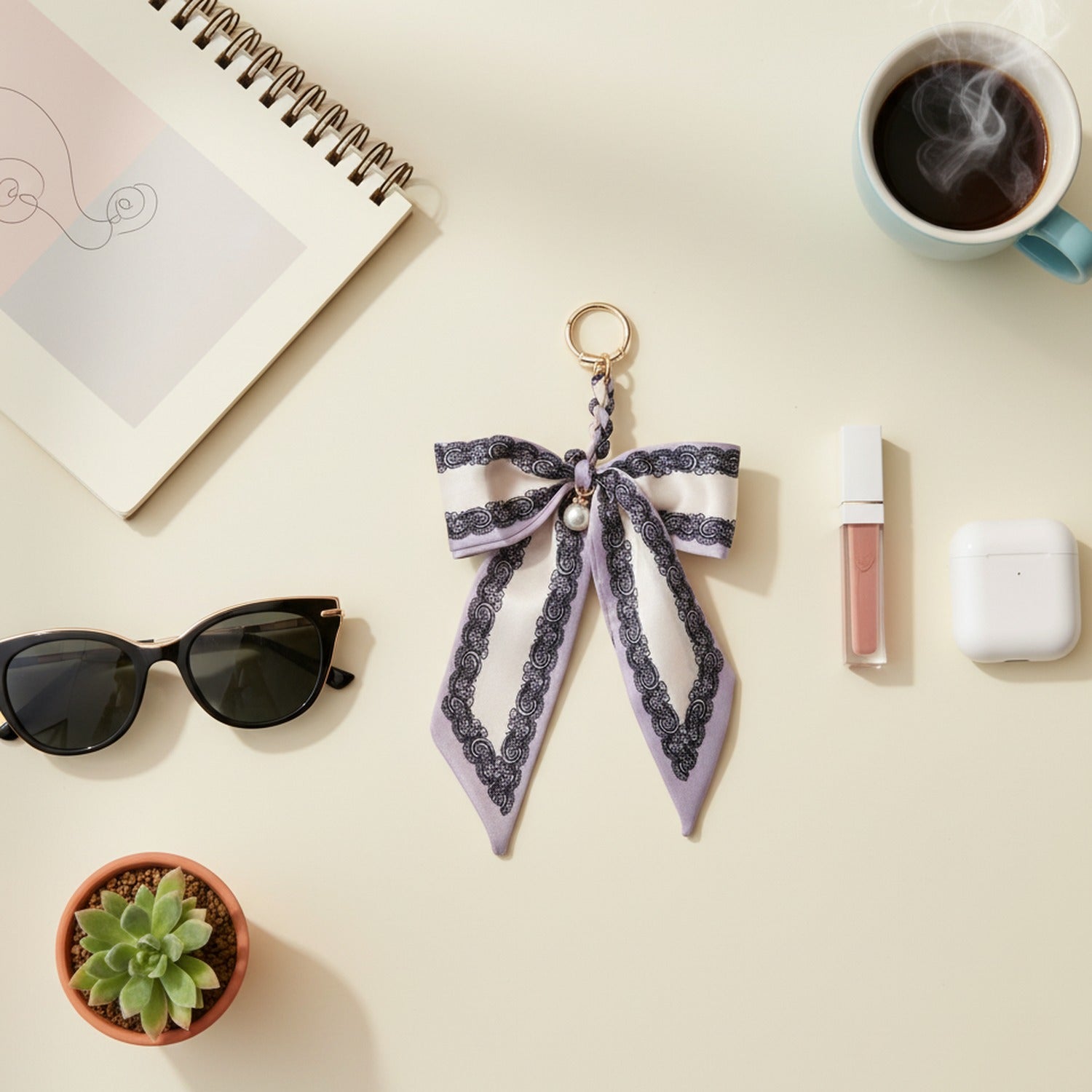 Lace Bow Pearl Acrylic Keyring Charm