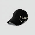 Black Distressed Baseball Cap With Script Embroidery
