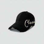 Black Distressed Baseball Cap With Script Embroidery