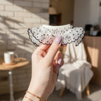 Cream Ribbed Crew Socks With Lace Ruffle
