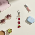 Red Cherry Acrylic Keyring With Star Charm