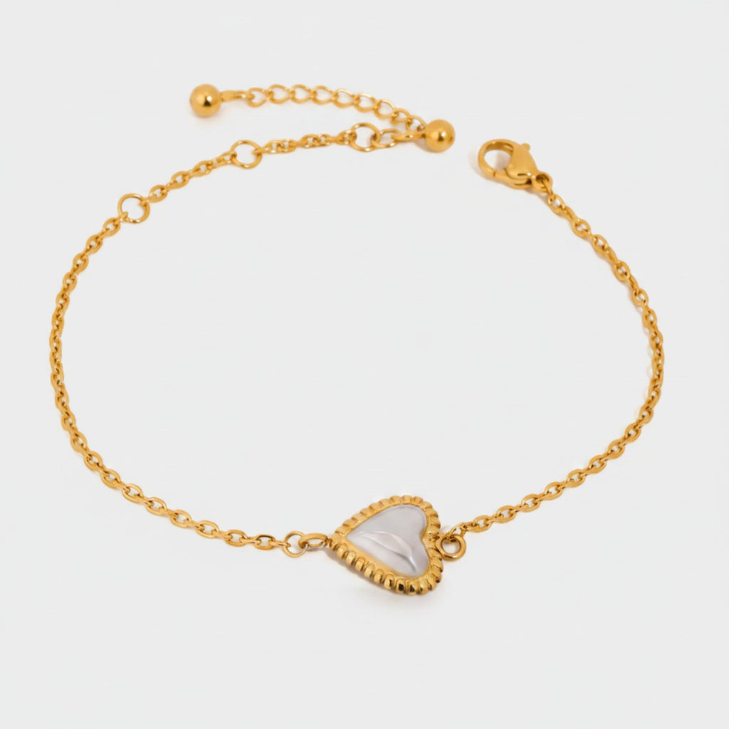 Gold Heart Shell Charm Bracelet