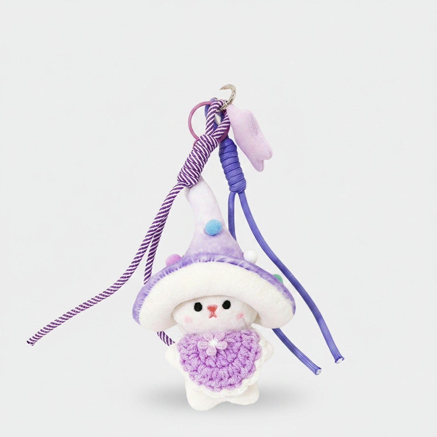 Mushroom Bunny Plush Keychain Charm - Purple