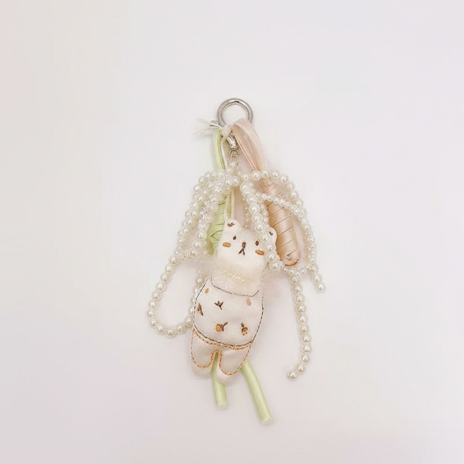 Pearl Beaded Cute Bunny Acrylic Keyring