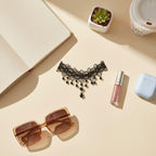 Black Lace Choker Necklace With Beaded Drops