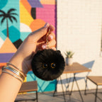 Black Fluffy Ball Keychain With Gold Chain