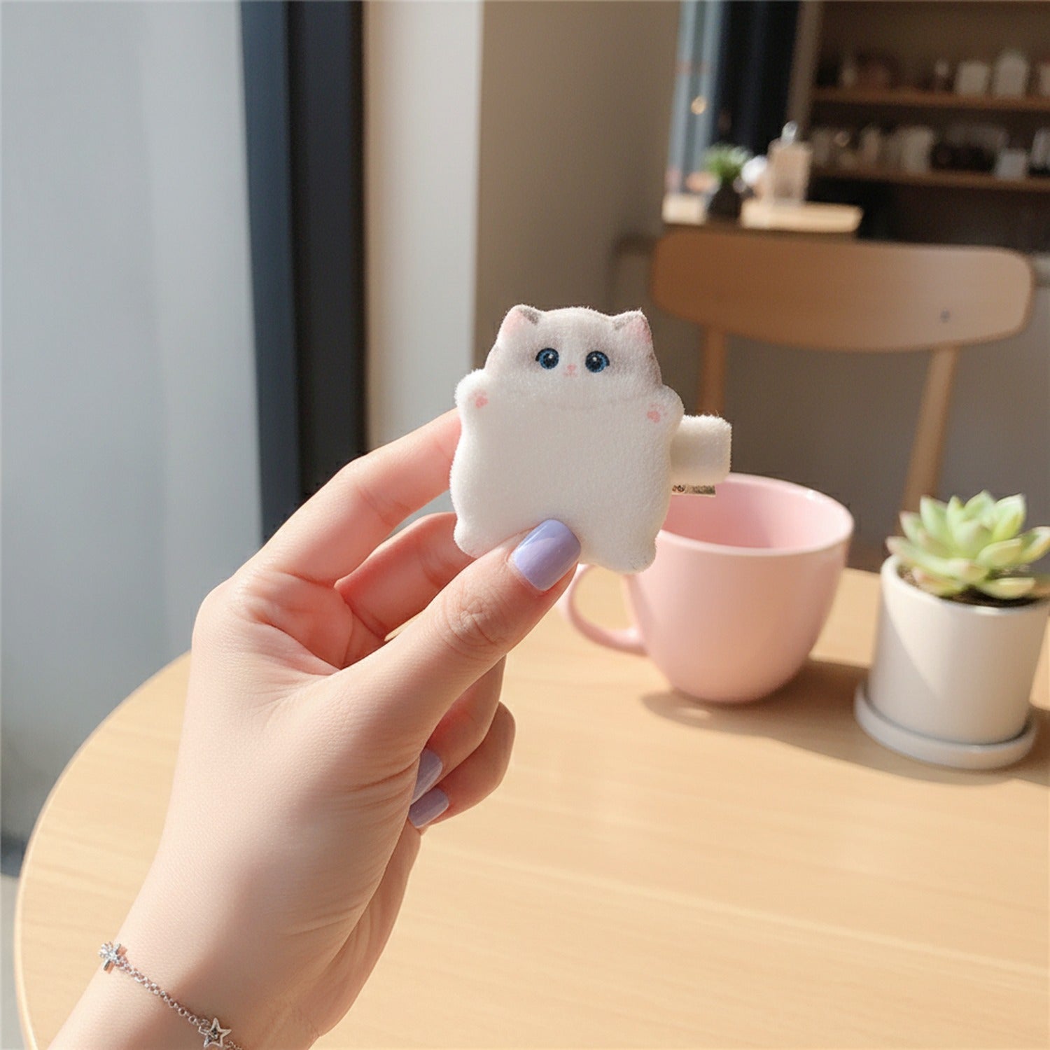 Fluffy White Cat Plush Sticky Notes Pad