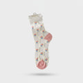 Cream Floral Tulip Crew Socks With Pink Heel