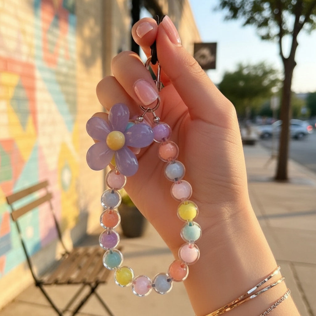 Pastel Beaded Flower Acrylic Keyring Charm