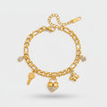 Gold Chain Charm Bracelet With Heart & Key Charms