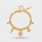 Gold Chain Charm Bracelet With Heart & Key Charms