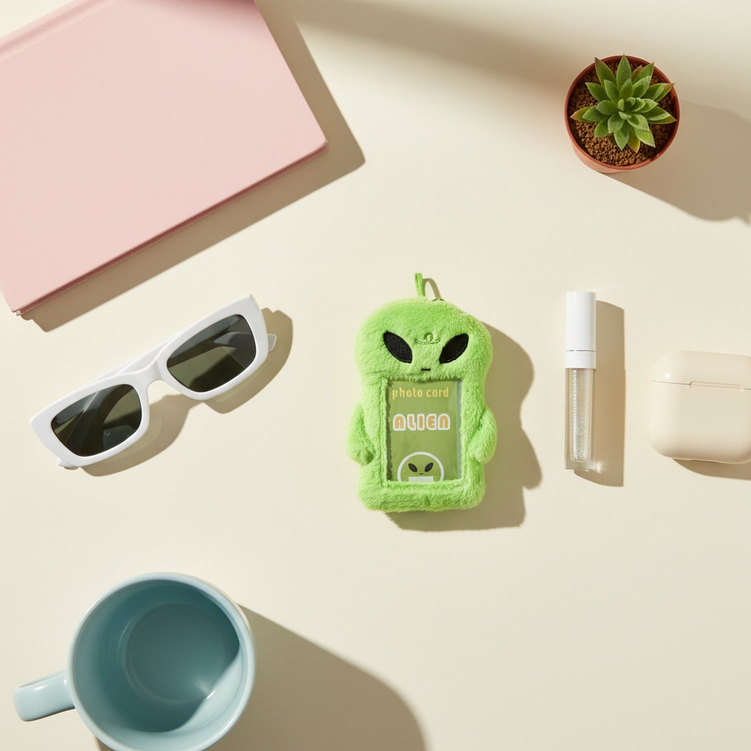 Lime Green Fuzzy Alien Photo Card Charm