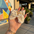 Cream Lace Pearl Bow Hair Claw Clip