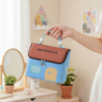 Blue Cosmetic Bag With Pearl Handle Details