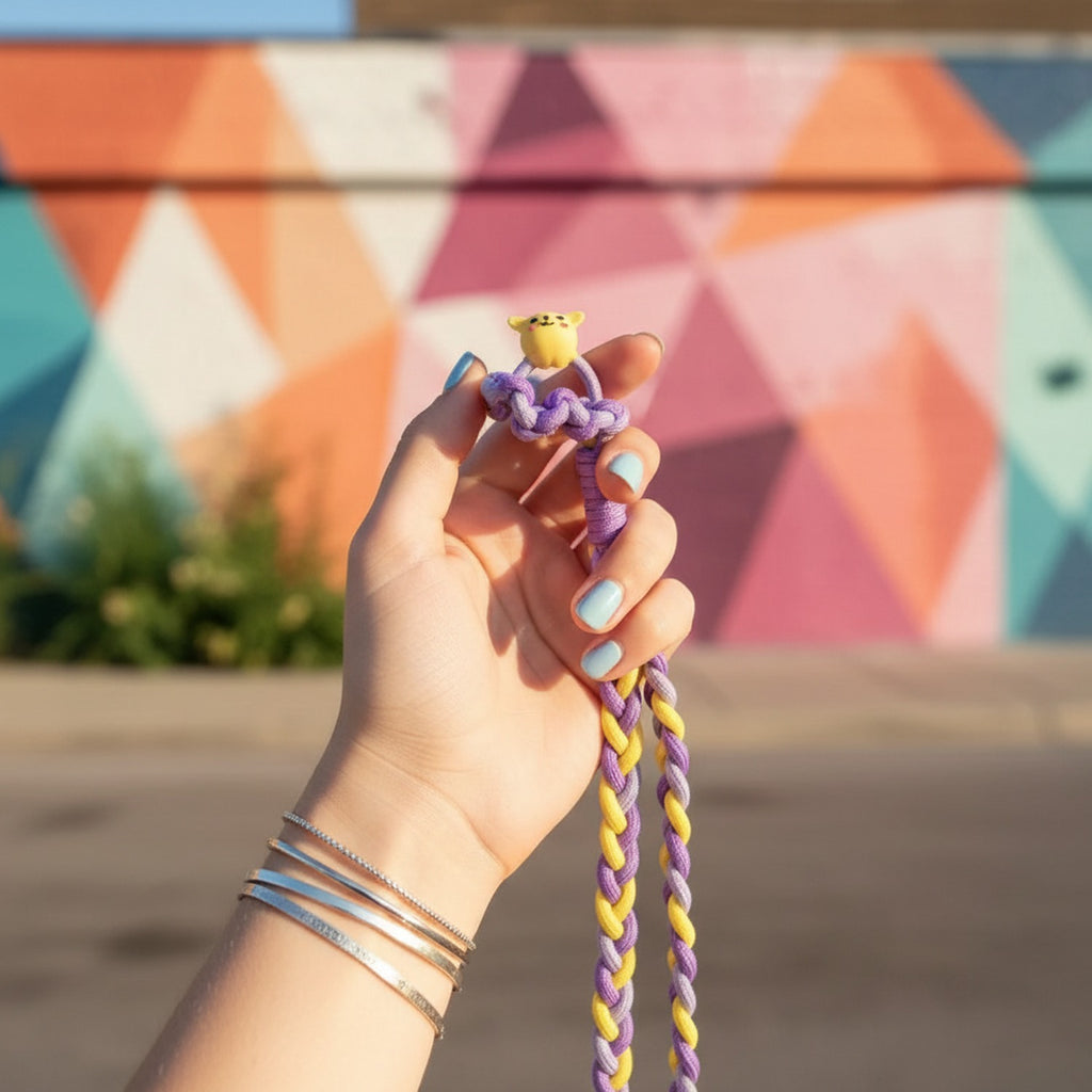 Purple & Yellow Braided Rope Phone Charm Strap