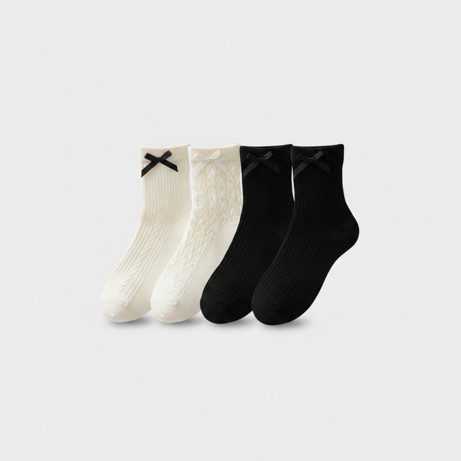 Lace Bow Ankle Socks Set Black White