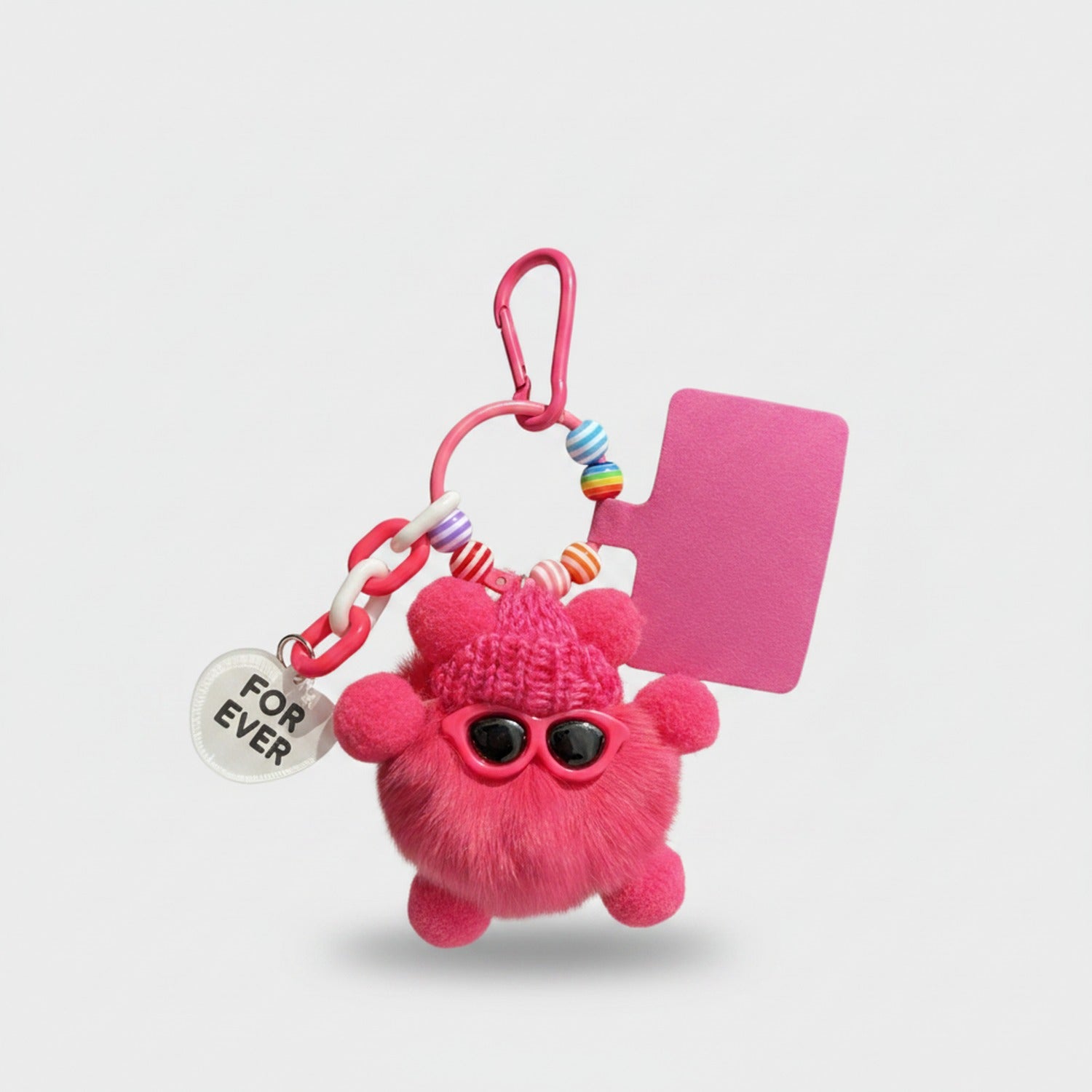 Pink Furry Monster Acrylic Keyring With Mirror Charm