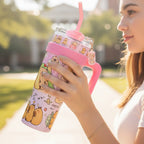 Pink Capybara Printed Tumbler With Handle And Straw