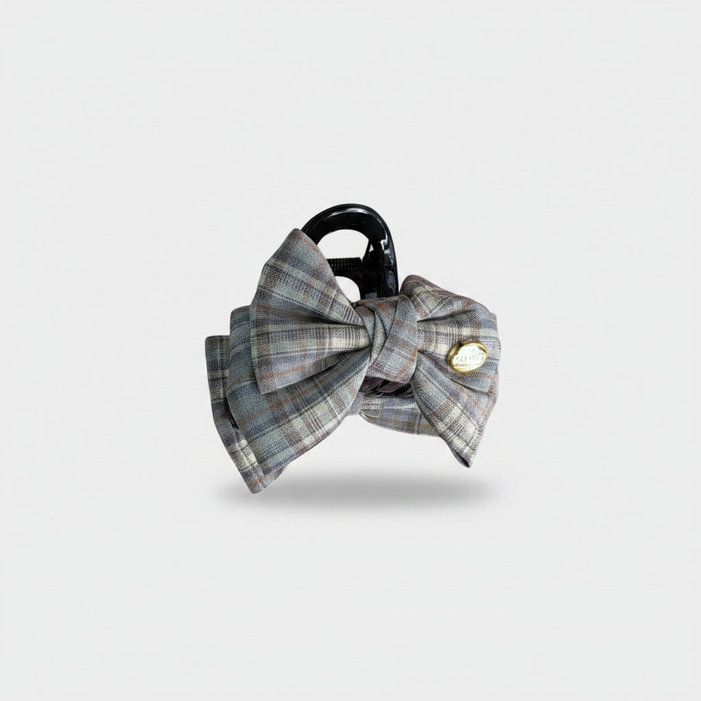 Plaid Fabric Hair Claw With Gold Accent