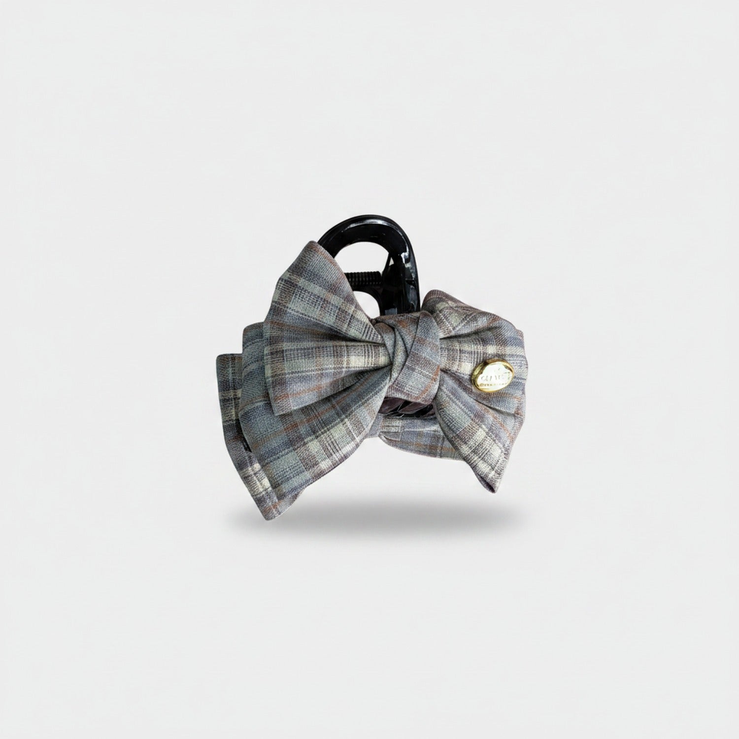 Plaid Fabric Hair Claw With Gold Accent