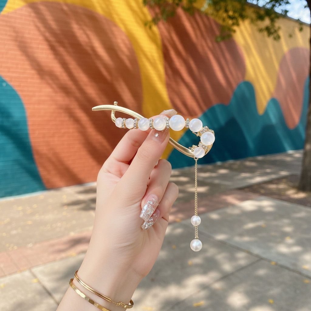 Pearl Beaded Gold Hair Claw Clip Chain