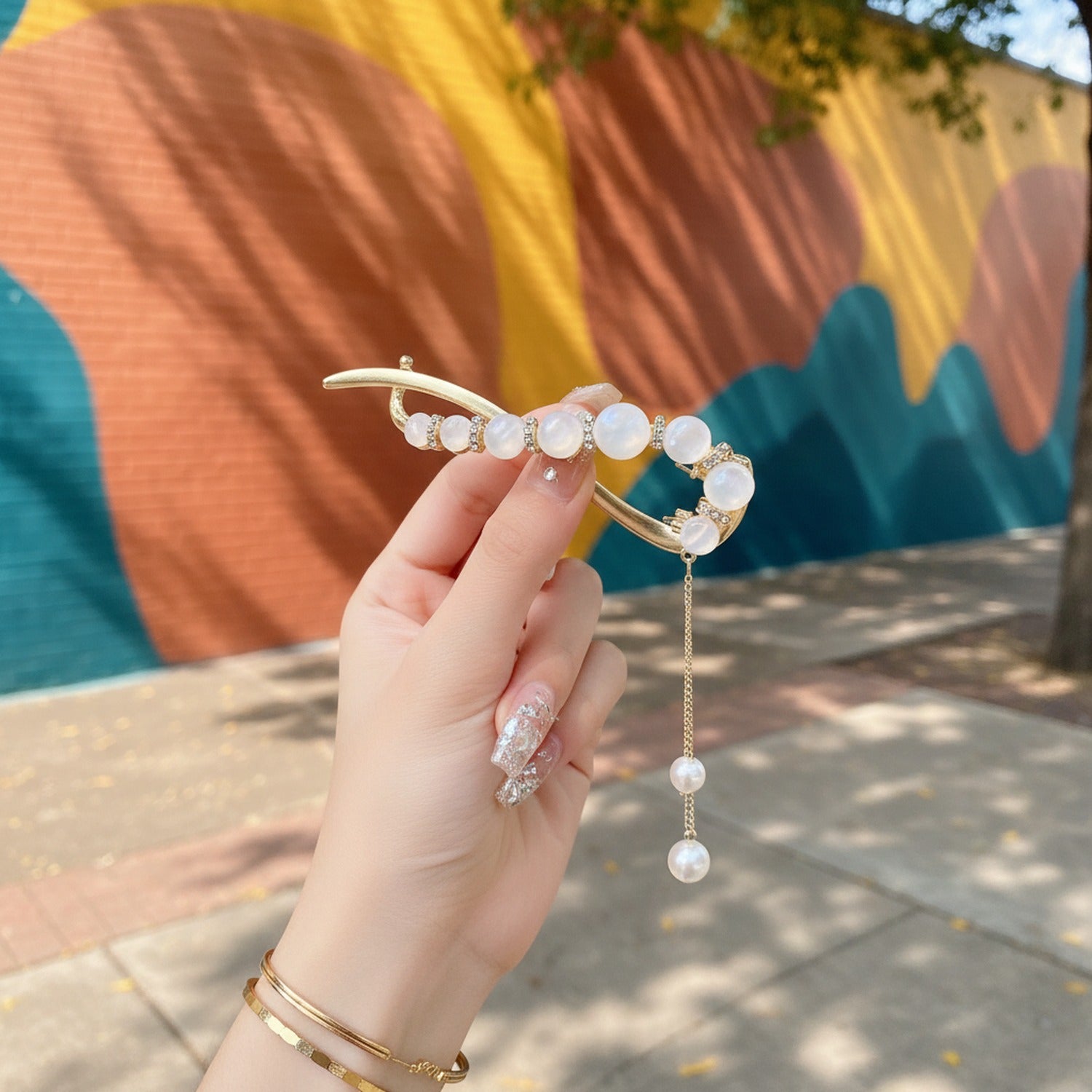 Pearl Beaded Gold Hair Claw Clip Chain