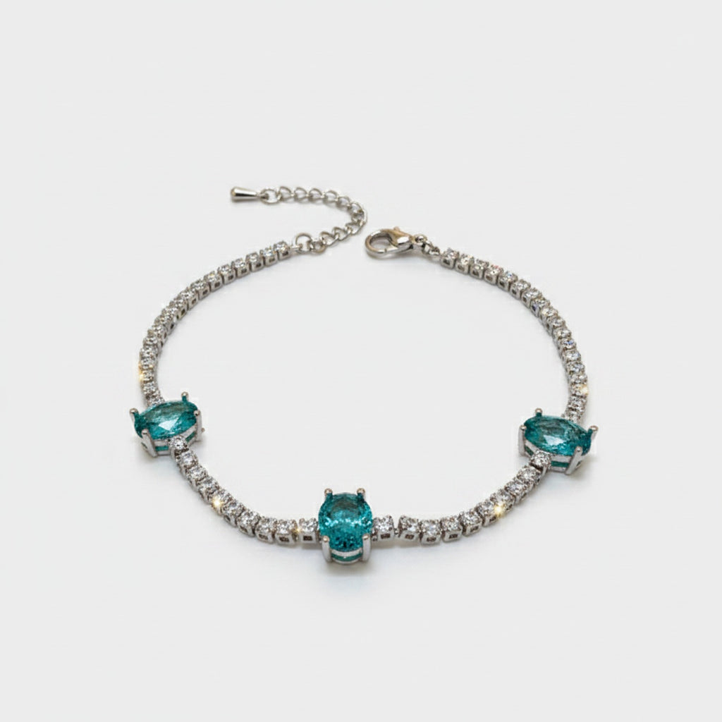Teal Oval Rhinestone Tennis Bracelet