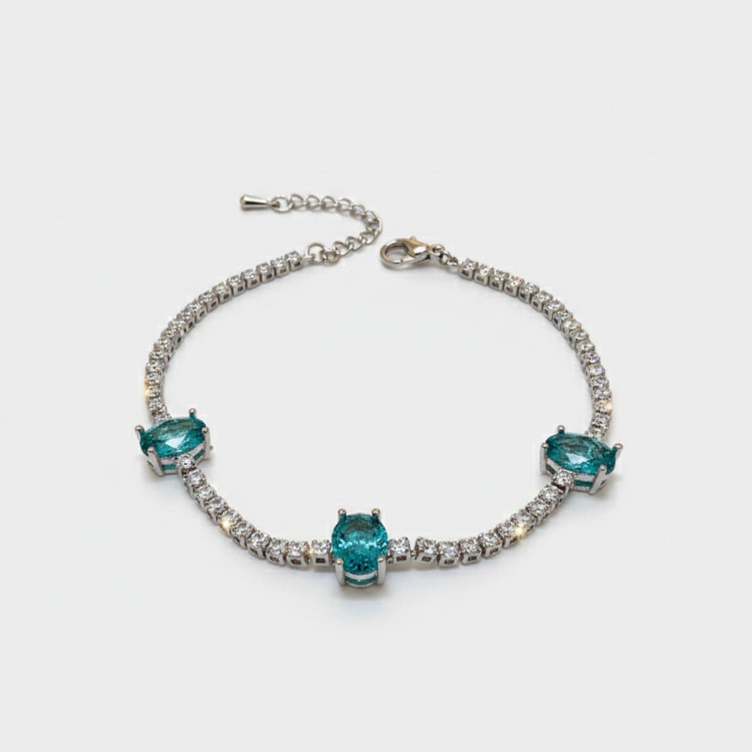 Teal Oval Rhinestone Tennis Bracelet