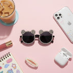 Rhinestone Bear Round Sunglasses Black