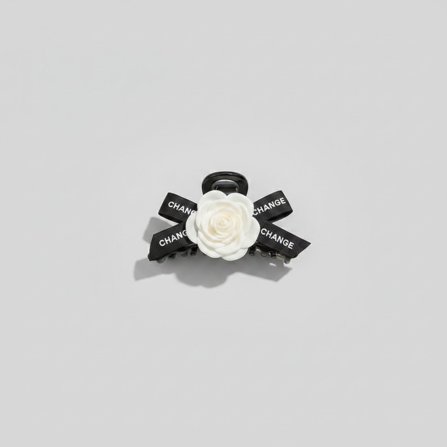 White Rose Black Bow Hair Claw Clip