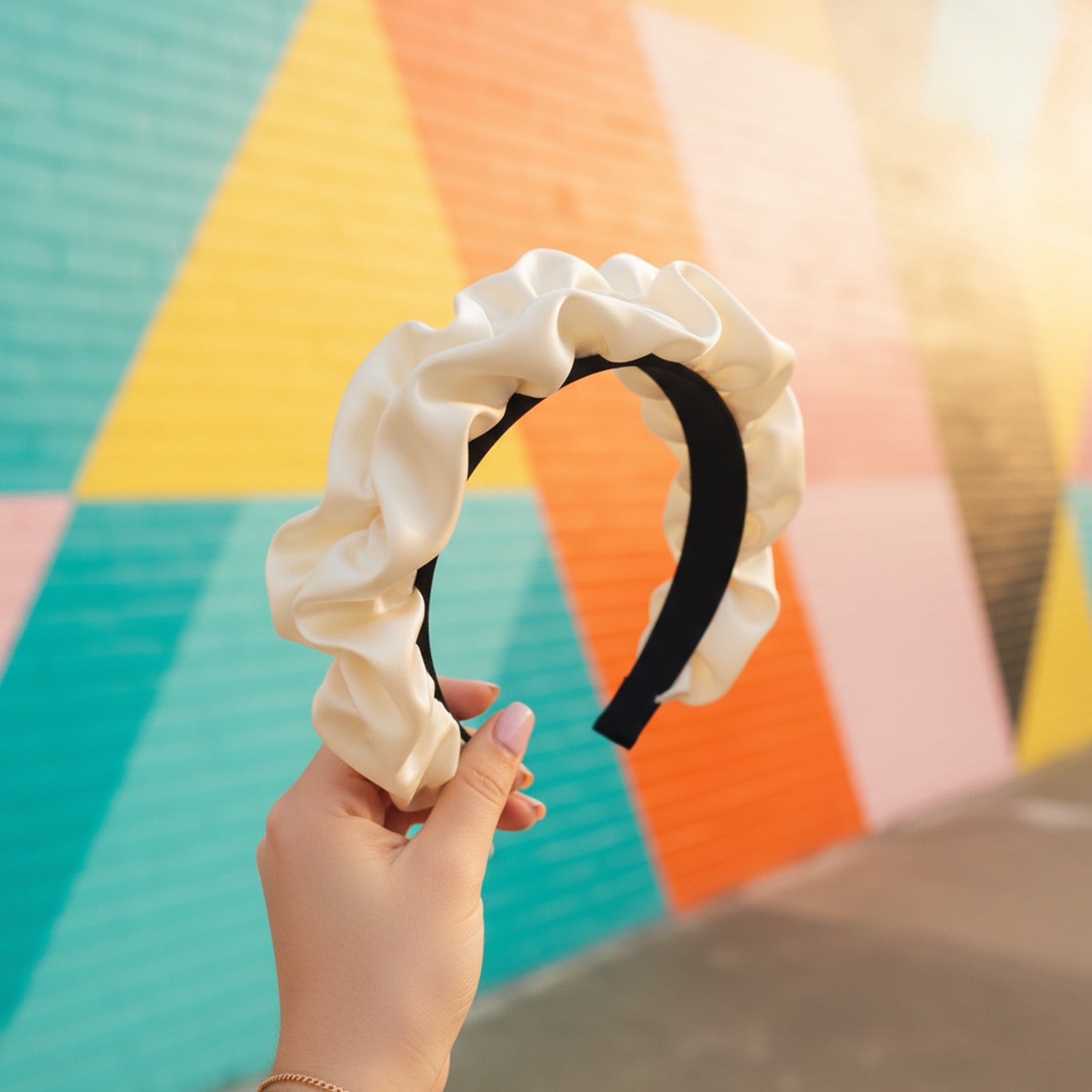 Black Ruched Fabric Padded Headband