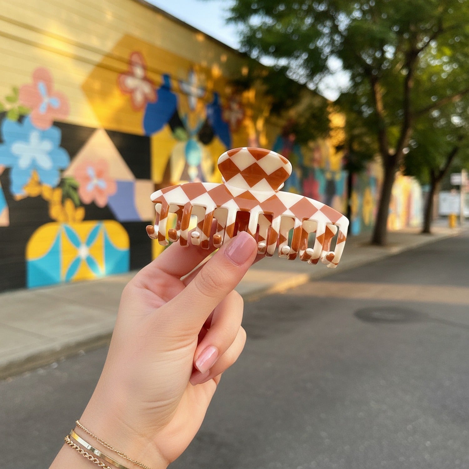 Checkered Hair Claws Colorblock Set Pack