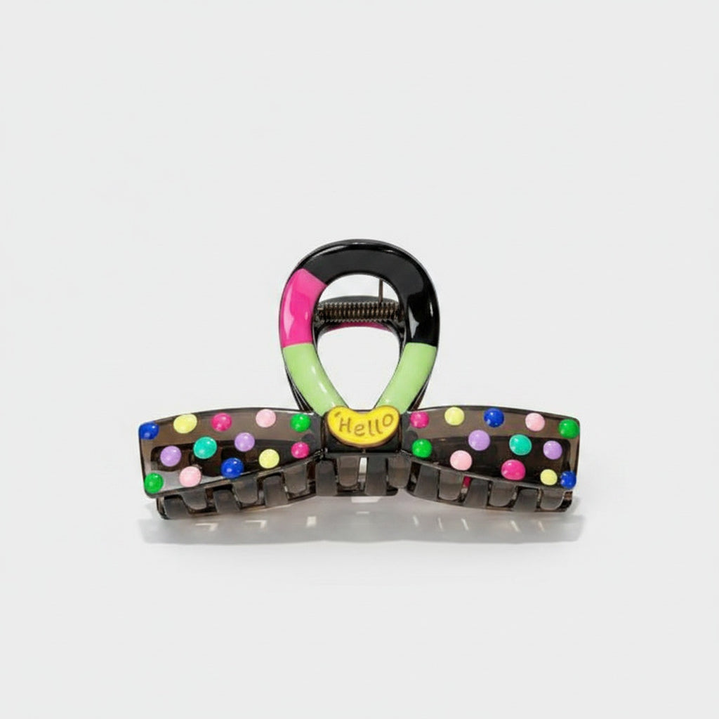 Colorful Beaded Hair Claw Clip With Hello Charm
