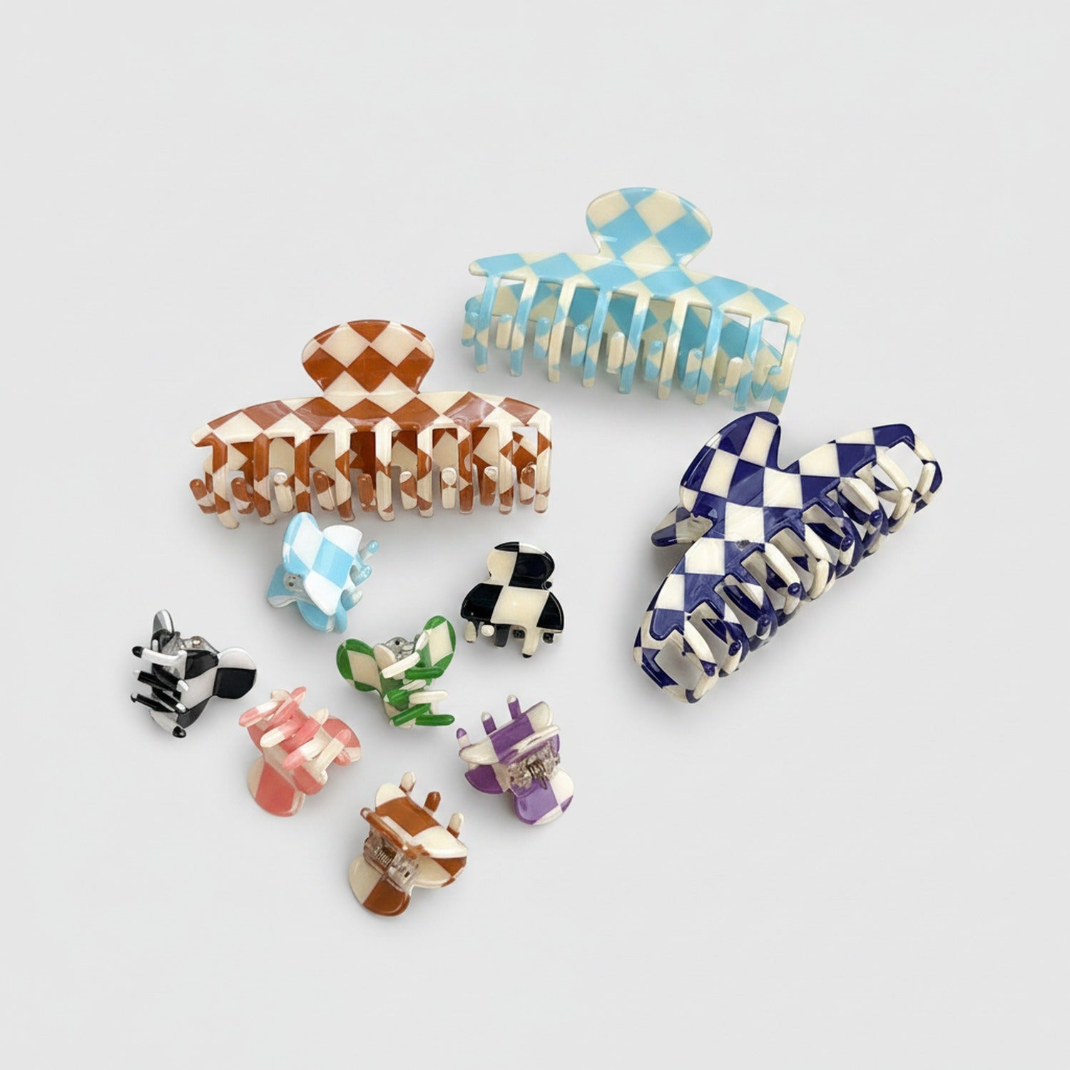 Checkered Hair Claws Colorblock Set Pack