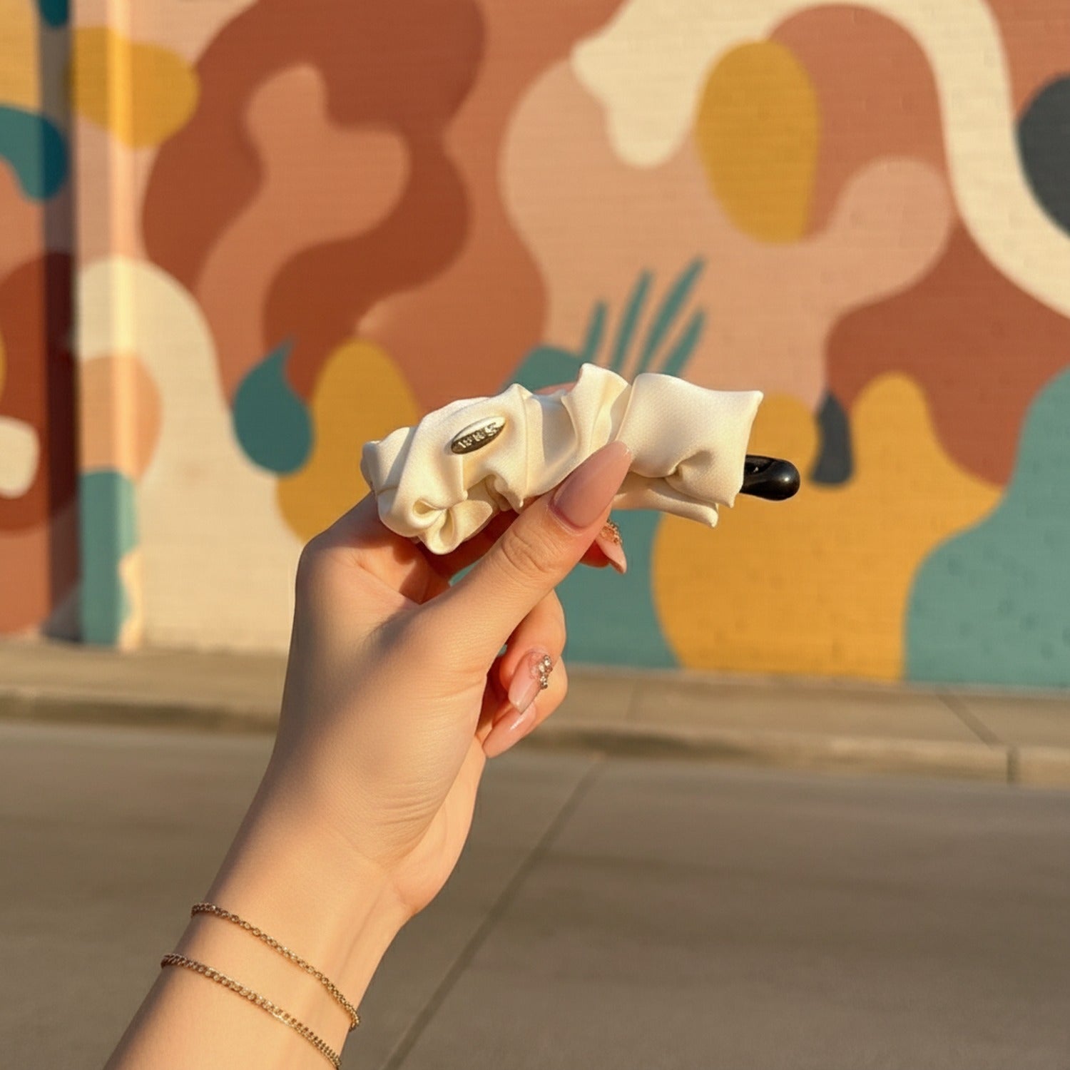 Cream Ruched Hair Claw Clip