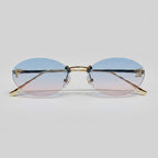 Gradient Oval Rimless Sunglasses With Gold Trim