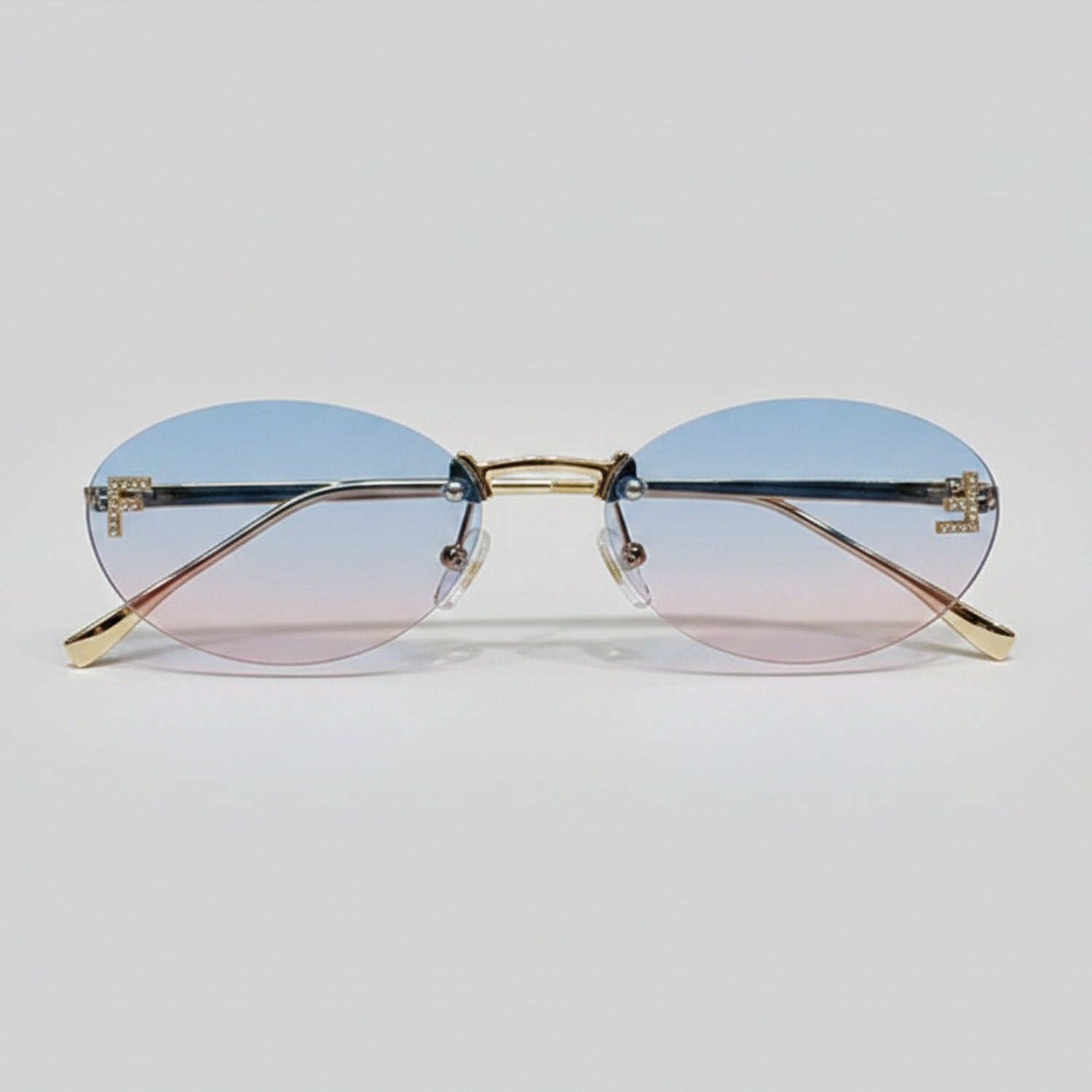Gradient Oval Rimless Sunglasses With Gold Trim