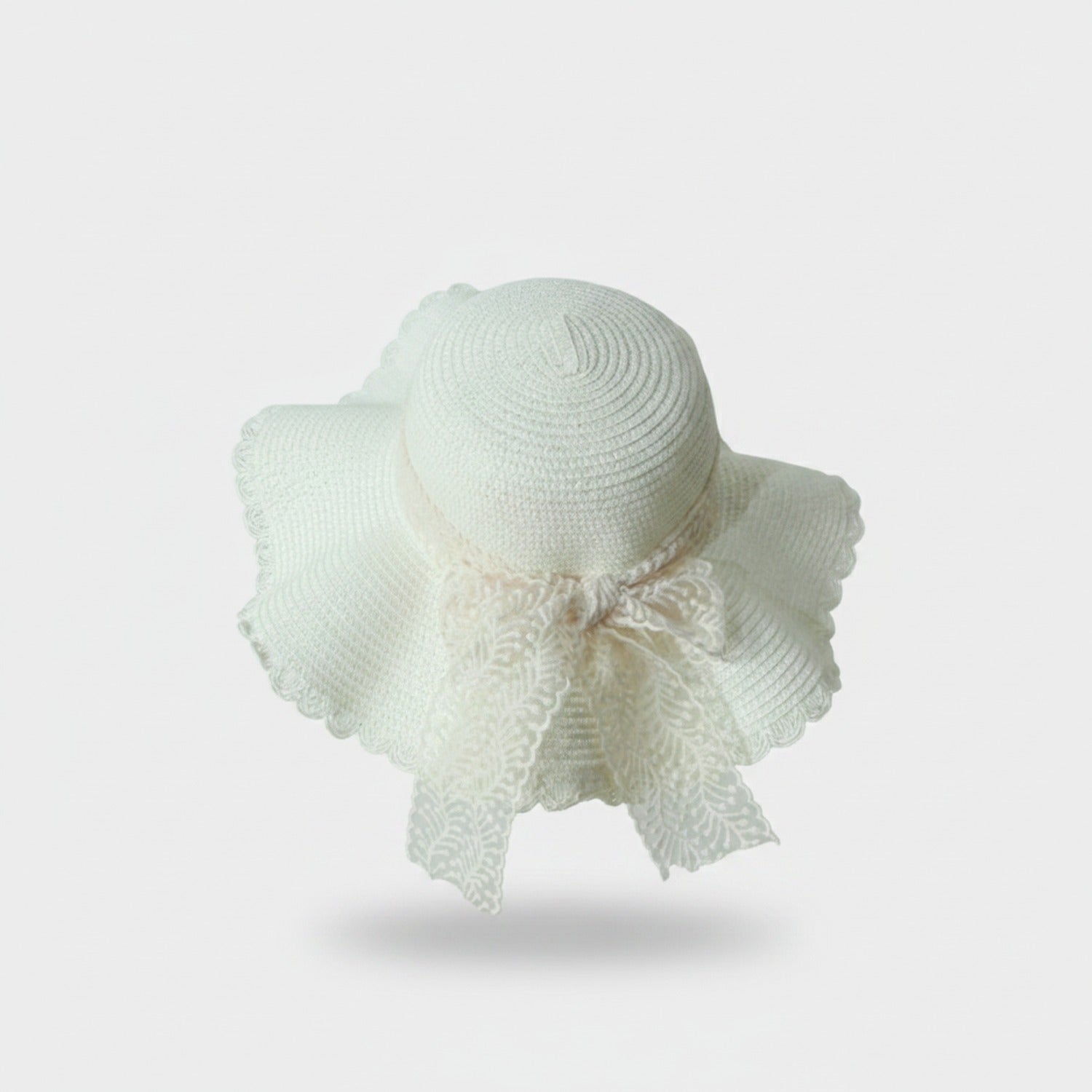 Cream Crochet Bucket Hat With Lace Bow