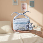 Quilted Light Blue Cosmetic Bag With Bow Charm
