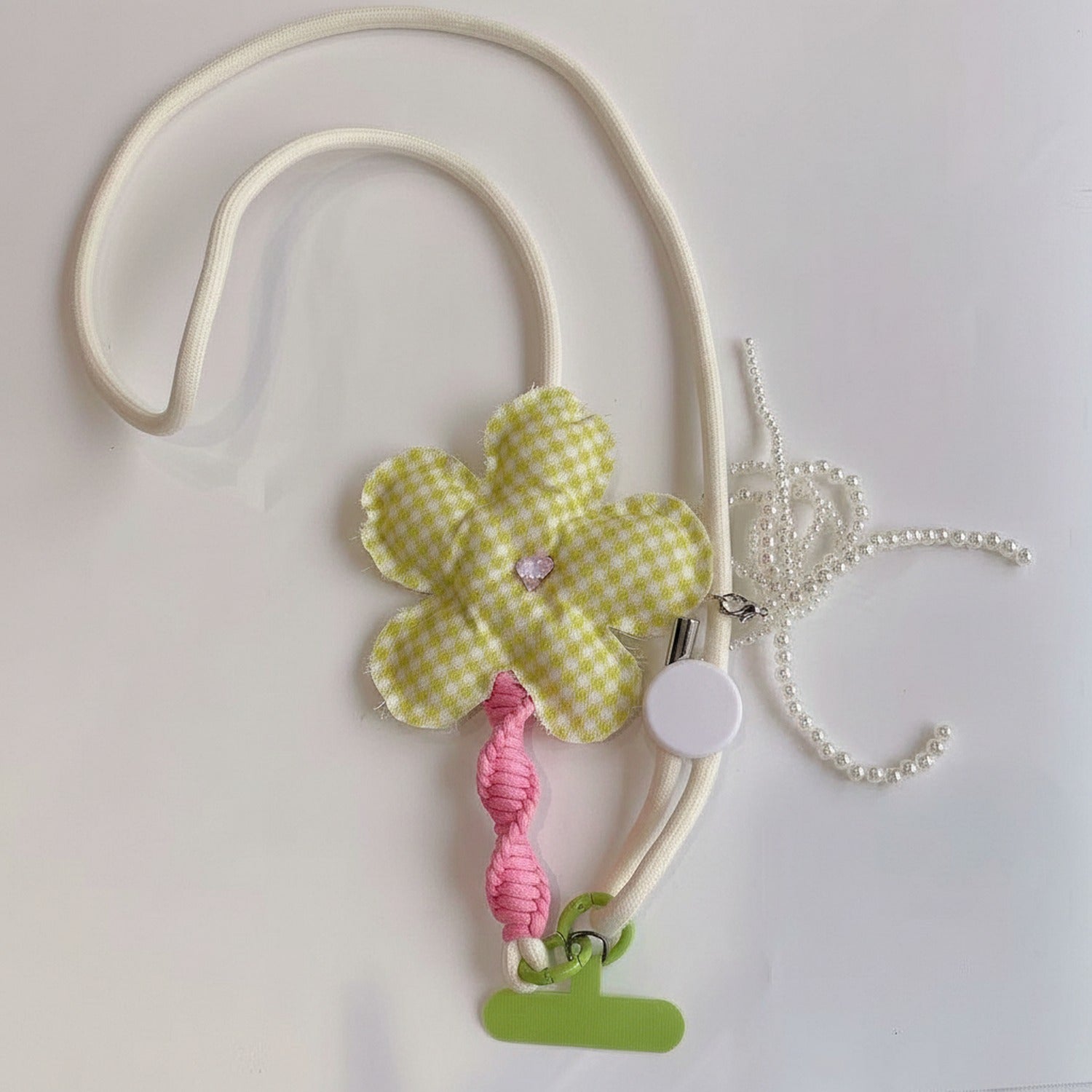 Blue Gingham Flower Phone Charm Strap