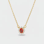 Red Oval Rhinestone Flower Pendant Gold Chain Necklace