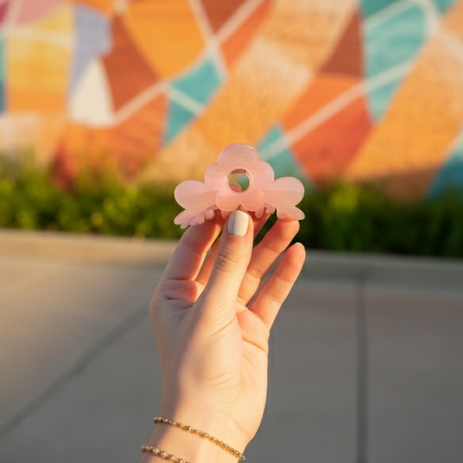 Flower Pink Translucent Hair Claw Clip