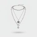 Silver Layered Chain Necklace With Coin Pendant